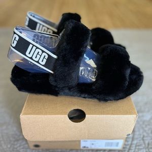 NEW UGG Oh Yeah Fluffy Slides Slippers Black Women’s Size 6